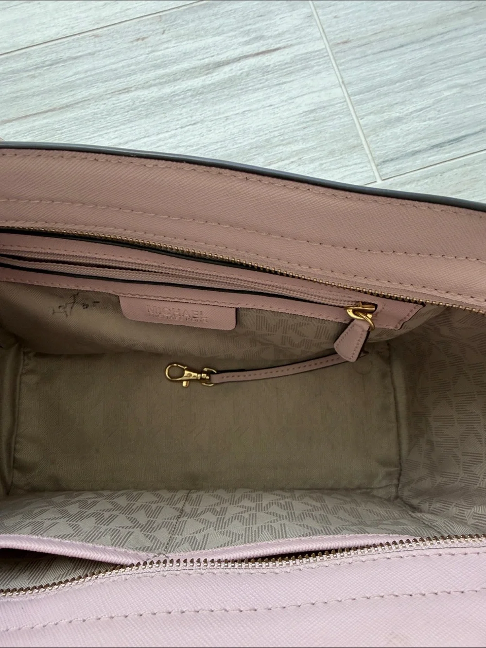 Michael Kors Pink Laser-Cut Satchel with Gold Hardware